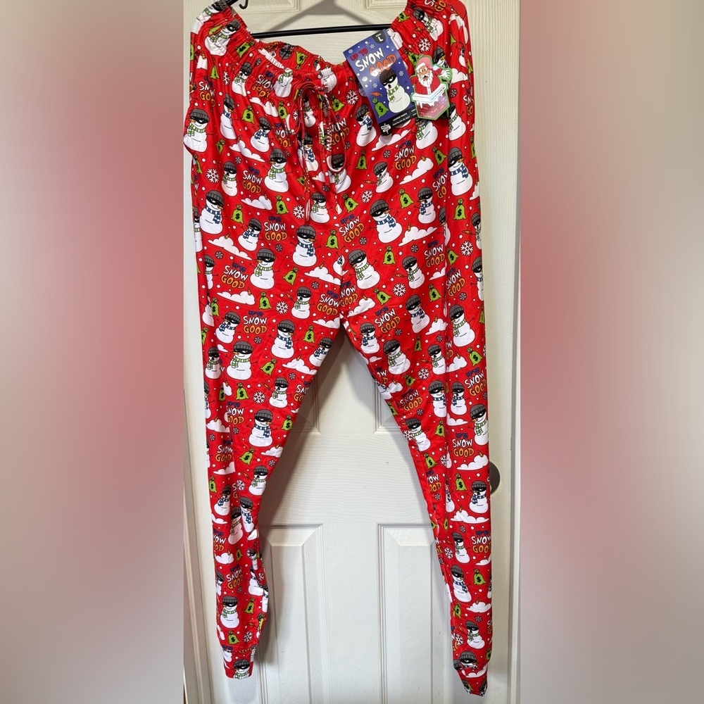 Men or Women’s Bad Snowman Print Joggers - Red with Snowman Print.